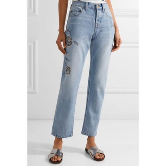Current/Elliott NWT The Crossover Floral Embroidered High Rise Denim Jeans // 6 - Picture 1 of 13